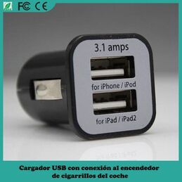 Cargador USB con conexi?n a base encendedor electrico automovil 12V/24V - Salida 3A