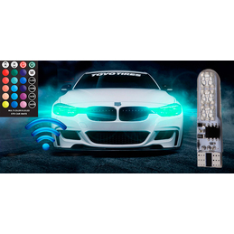 2x RGB LED T10 12V pour voiture couleur et intensité contrôlées par télécommande