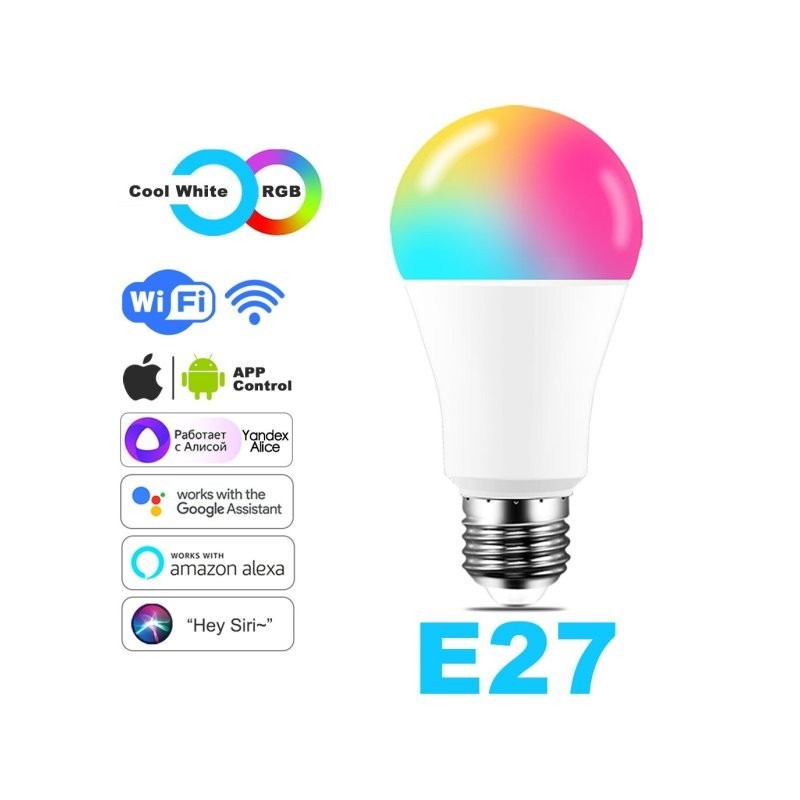 Bombilla inteligente B22, E27 con wifi, 15 W, lámpara LED RGB, funciona con apps Alexa, Google Home, 85-265 V, temporizador regu