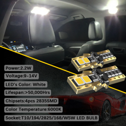 LED T10 W5W 4 unidades para plafón interior-matrícula-luz-diurna-maletero-guantera