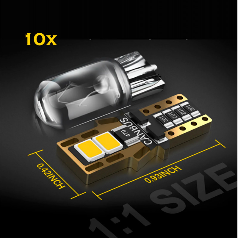 LED T10 W5W 10X para plafón interior-matrícula-diurna-maletero-guantera