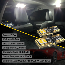 Feux de position super lumineux 4X T10 Canbus LED